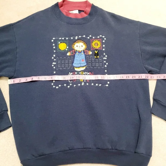Vintage Pleasant Shade Autumn Country Scarecrow Fall Sweatshirt Sz L Made In USA - Picture 7 of 11